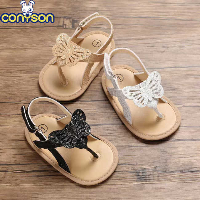 Conyson New Arrival Summer Anti-Slip Artificial Leather Butterfly Flip-flop Sandals Fitness Girl Kids First-walking Shoes