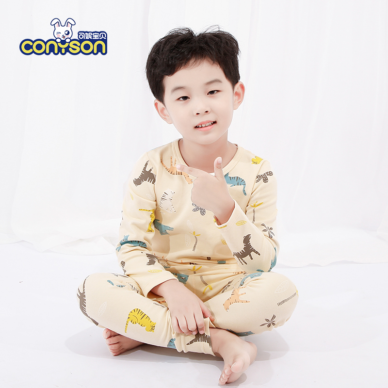Conyson Wholesale Winter Long Sleeve Simple Style Printing Kids Christmas Gift 2Pcs Infant and Toddler Pajamas for Boys