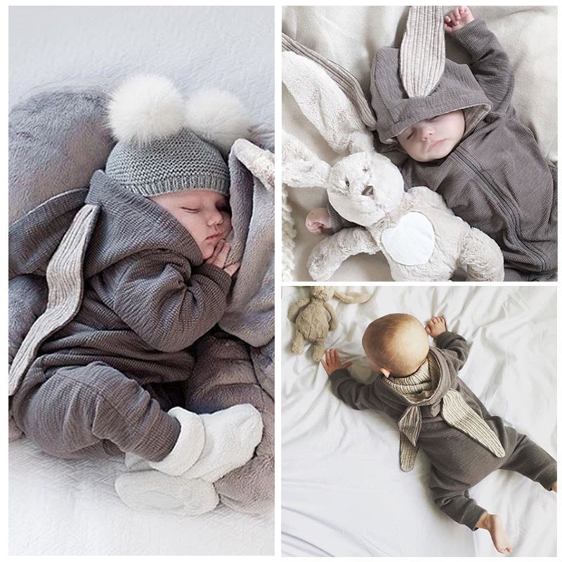 Long Sleeve Baby boys' rompers Newborn Baby Rabbit Romper Jumpsuit Wholesale Cotton hooded newborn baby winter clothes