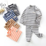 Autumn Winter Newborn Baby Casual Thermal Underwear Stripe Long Sleeves Top Trousers Two Pieces Suits Unisex Pajamas Set