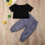 Conyson Wholesale Summer Kids Girls Sportswear High Waist T-shirt Long Pants Tracksuit Casual Printing Short Sleeve  Sport Suits