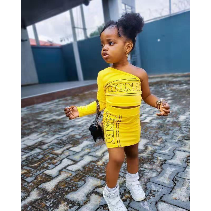 Conyson Wholesale Hot Sale Fashion Kids Clothes New Summer Boutique Little Girls Two Piece Kids Skirt Letter Print Sets Kids