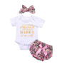 Factory Supply Baby Girl Clothes Three-piece Set Letter Printing Baby Short Sleeve Romper Clothing Sets