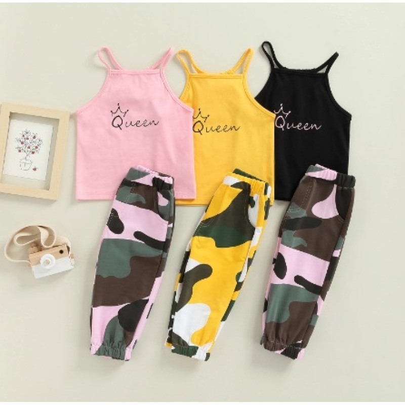 Conyson fashion boutique Baby suit Spring summer casual Sleeveless print vest kids clothing girls cotton Camouflage clothes Set
