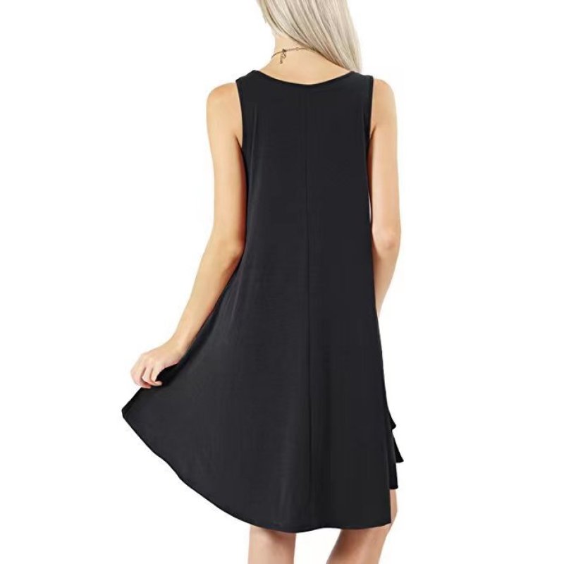 Conyson Factory Direct Price Sleeveless With Pockets 0-Neck Fashion Solid Splicing Casual Swing Plus Size Loose Woman Dress