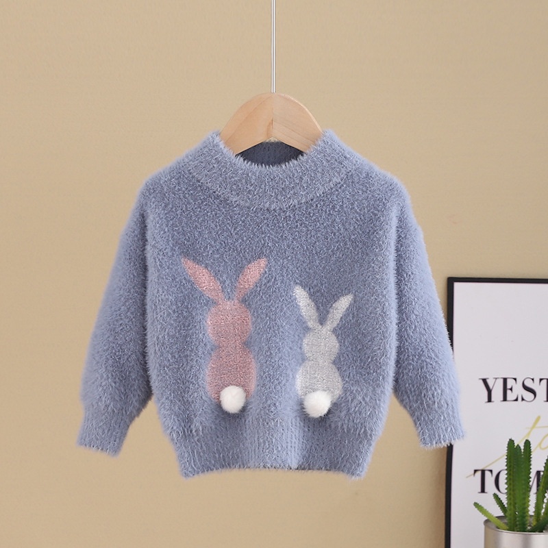 Factory Supply Long Sleeve Cartoon O-Neck Pullover Kids Girls Designer White Sweaters