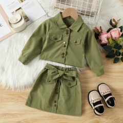 Conyson Stock Lots Organic Cotton Kids Girls' Clothing Sets Fall Spring Fashionable Turn-down Collar Girl Children Two Piece Set