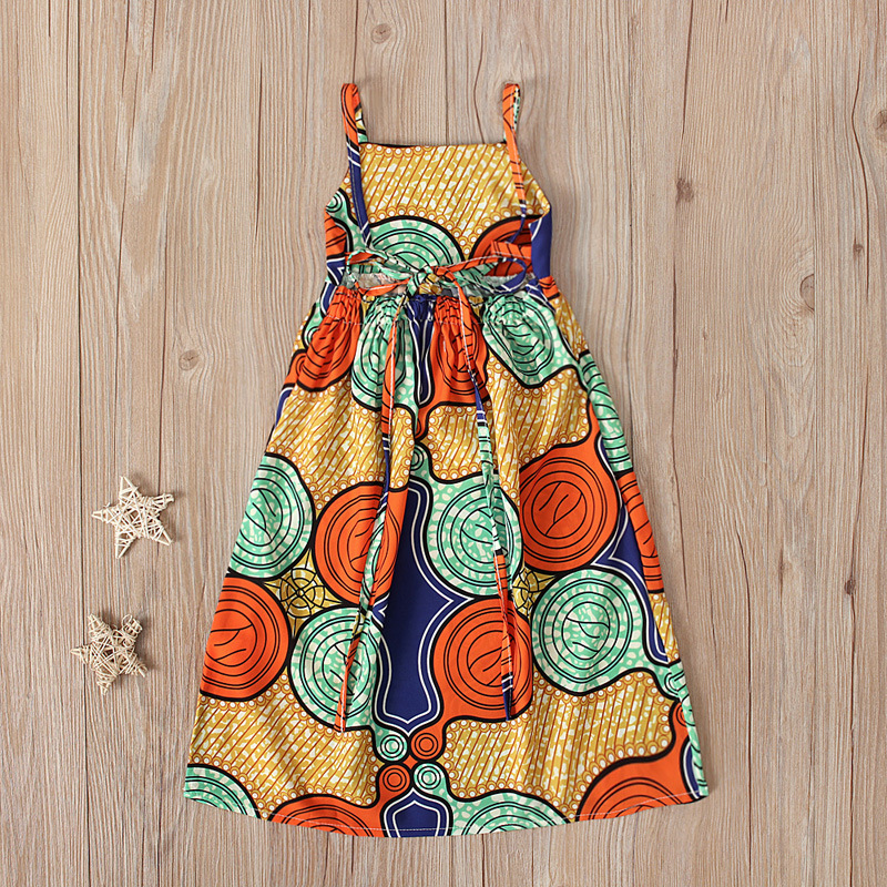 Conyson Summer kids baby clothes Cotton Colored Circle Patterns Sleeveless African Style A-line Halter Girls Princess Dress