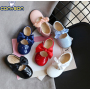 Conyson hot sale fashion spring size 15-30 child slip on Leather PU shoes rubber bottom baby girl princess bowknot dance shoes