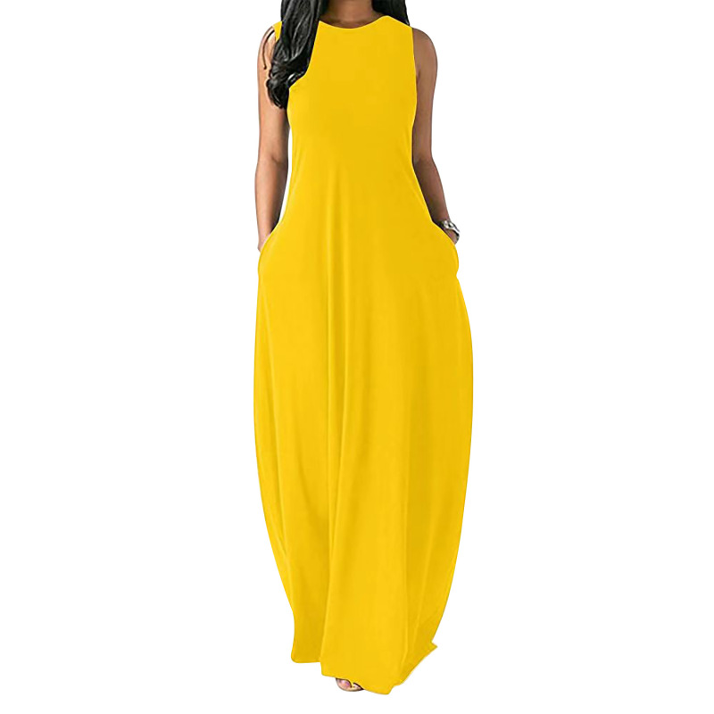 Conyson  Hot Summer Maxi Custom Logo Short Sleeve Women Sundress Solid Loose Pockets Ladies Long Dress Women Fashion Casual