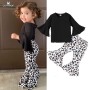 Conyson Baby Girl Clothes Set T-shirt Tops+ Leopard Print Bell-bottomed Pants Flared Pants Outfits Kids Clothes Girls Set