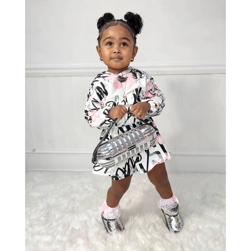 Conyson Hot Wholesale Europeon Style Spring Autumn Letter Printing Design Hoodie Long Sleeve Girls Kids Two Piece Skirt Sets