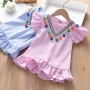 wholesale 2021 Summer Popular striped Round neck Ruffle Fly Sleeve parent-child clothes baby Girls Tassel Dress