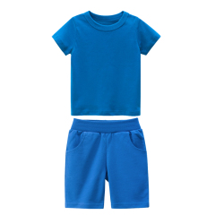 Conyson Summer Boys 100% Cotton Plain Solid Color Shorts Sets Custom Logo Printing Shorts And Shirt Set Kids Clothing