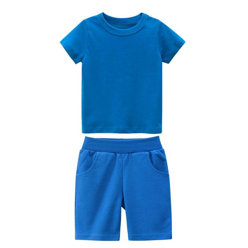 Conyson Summer Boys 100% Cotton Plain Solid Color Shorts Sets Custom Logo Printing Shorts And Shirt Set Kids Clothing
