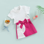 Conyson Fashion New Summer Kids Girls Clothes Sets Sleeveless Strap Solid Knit Vest Top+Color Patchwork A-Line Skirts With Belt