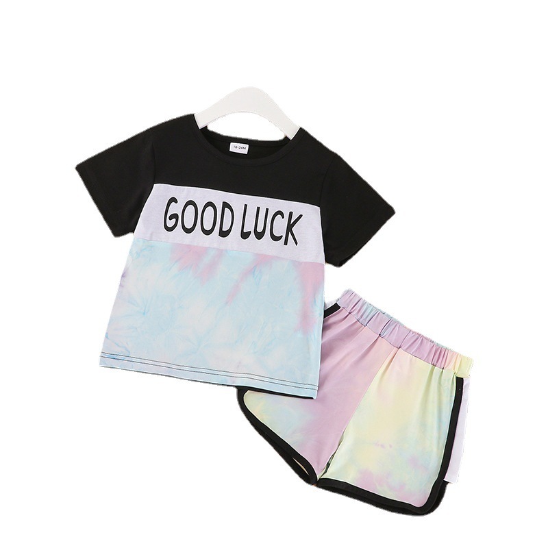 Conyson hot sale Children's summer Tie Dye Girls T-shirt Set 2pcs Custom Logo Short Sleeve T-shirt Shorts girl clothes Sport Set