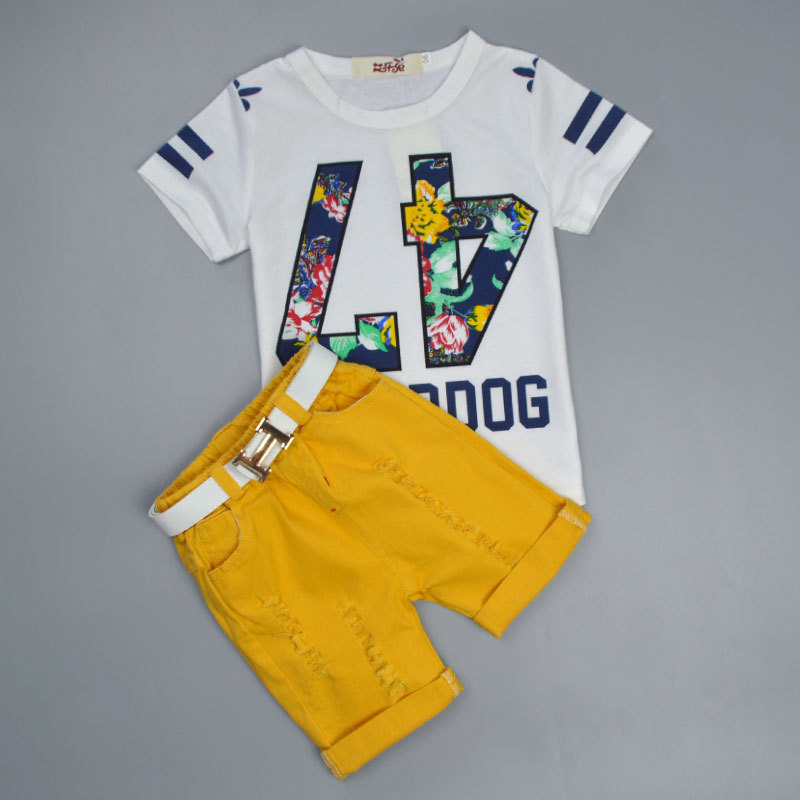New Design Printing Letter T Shirt And Short Pants Tw-piece Set Kids Baby Boys Clothes