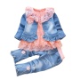 Elegant Baby Girls' Clothing Sets Children'S Suit Floral Lace 3 Pieces Jeans Cotton 3 Years Newborn Baby Girls Clothes Set
