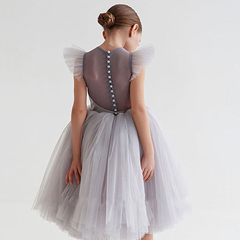 Conyson high quality costume elegant summer boutique yarn flying sleeve dancing princess dresses tulle host evening dress
