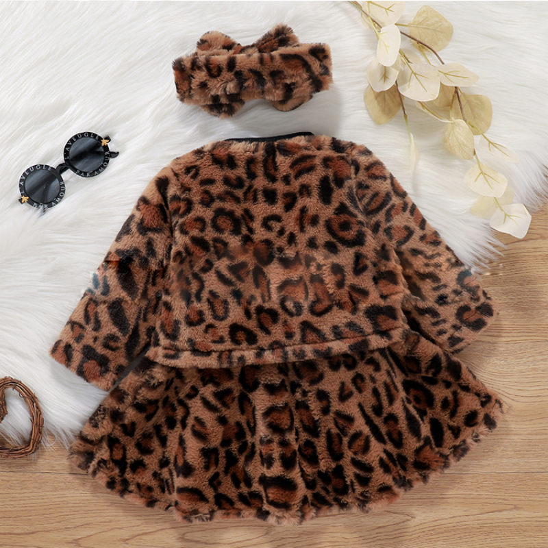 Baby Girl Autumn Princess Leopard Print Dress Suit Letter Stitching Leopard Print Jacket Suit 3pc Set