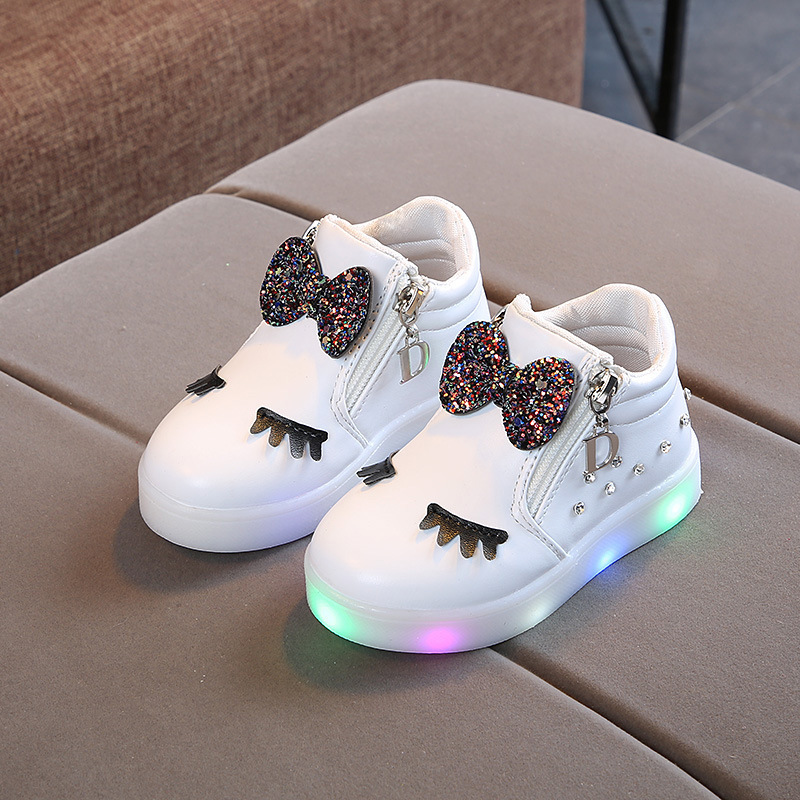 Conyson Children Glowing Sneakers Kid Princess Bow for Girls LED Shoes Cute Baby Sneakers with Glowing Lighted Shoes