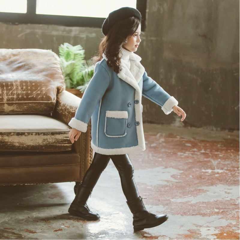 Conyson wholesale rts korean kids fashion boutique baby clothes Woolen Girl Long Sleeve Autumn Winter button fur clothing Coat