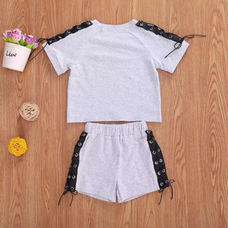 Conyson Wholesale Hot New Kids Clothes Children Summer Baby Little Girls Short Sleeves T-shirt Shorts String Design Clothing Set