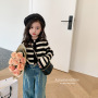 Conyson organic kids clothes spring personalized kids-designer-clothes vintage velvet core yarn striped knitted girls coat