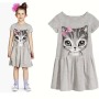 Hot Sale Summer Kids Girl Dress Cat Print Grey Pink Children Best Selling Fashion Summer Clothing Short Sleeve Cat Printed Dress