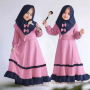 High Quality Islamic Clothing Muslim Girls Eid Dress Abaya Kids Conservative Long Skirt Bow Scarf Solid Color Ruffles Two Pieces