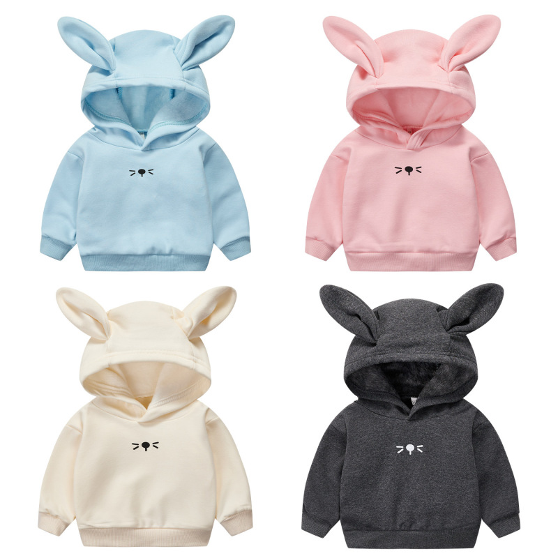 Conyson Unisex Hot Sale Baby Kids Boy Girl Pullover Cute Baby Sweatshirt Customize Rabbit Ear Outfit Toddler Baby Kids Hoodies