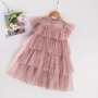 Summer Girls Fluffy Lace Dress Kids Sleeve Toddler Baby Dress Prom 2021 New Children Girls Pink Dresses Princess Kids