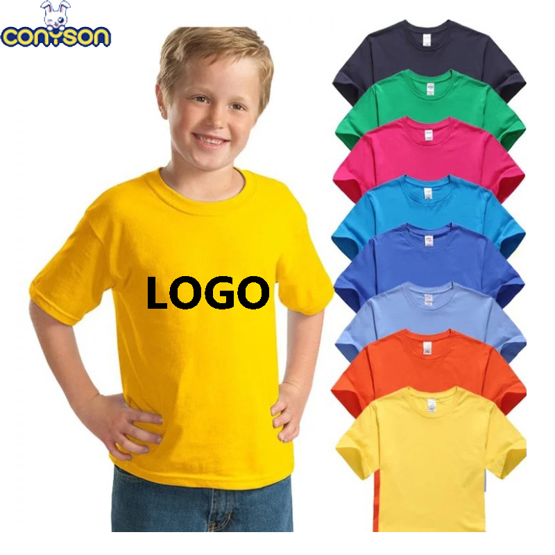 Conyson Boutique Children's Kids Fashion Custom Printing Round Neck Long Girl T-shirt Summer Classic Little boysTops T-shirt