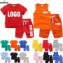 Conyson summer Custom print logo Made 1-12year toddler boy girl embroidery Baby Clothes Kids clothing T-shirt vest shorts Sets