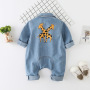 Conyson Hot Sale Organic Cotton Unisex Cowboy Long Sleeve Denim Onesie Korean Kids Clothing Baby Romper
