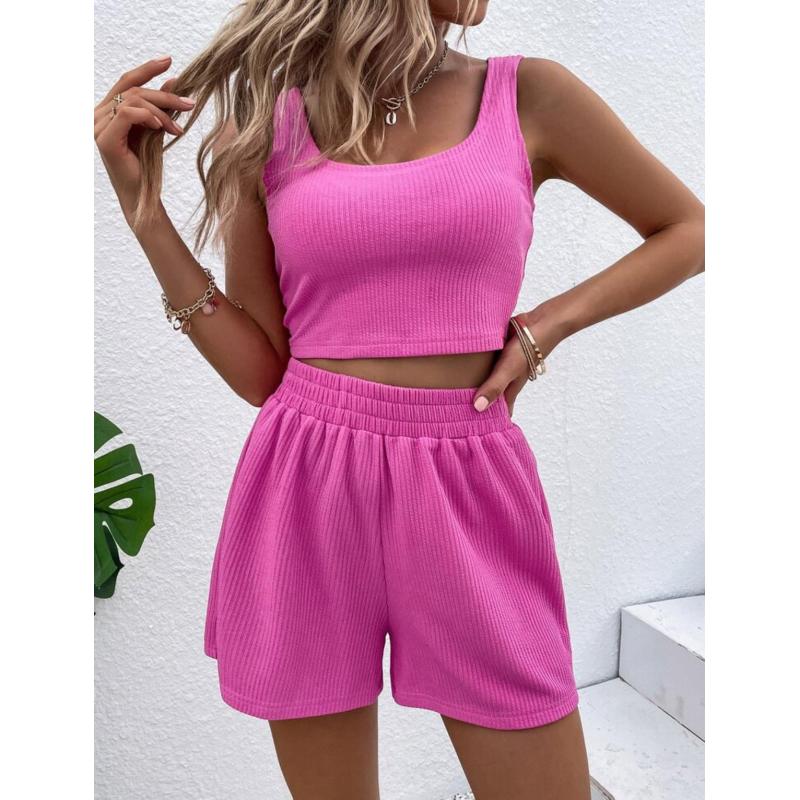 2023 Summer Custom Logo Workout Top And Shorts Sexy Fitness Urban Leisure Women Matching Tracksuit Clothing 2 Piece Set