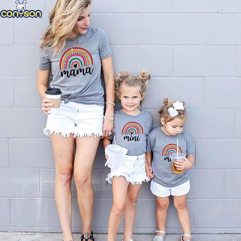 Conyson Wholesale Kids Clothes Summer Short Sleeve Mommy and Me Custom Logo Family Matching Clothing T-shirt Love Print Women
