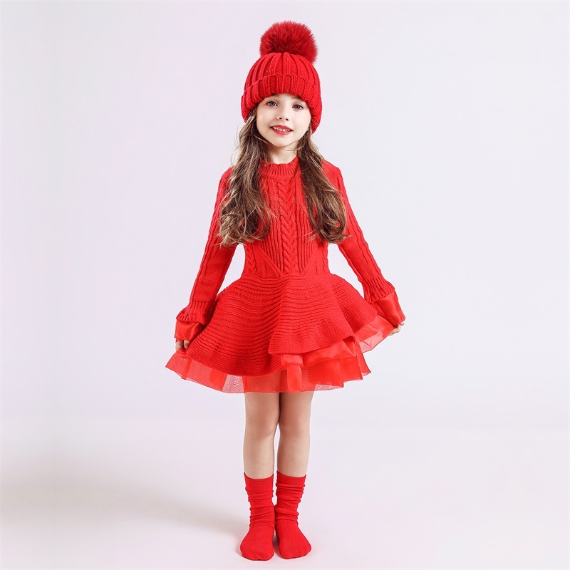 Conyson Autumn Winter Thick Warm Girls Dress Christmas Party Long Sleeve Knitted Flower Kids Sweater Dresses