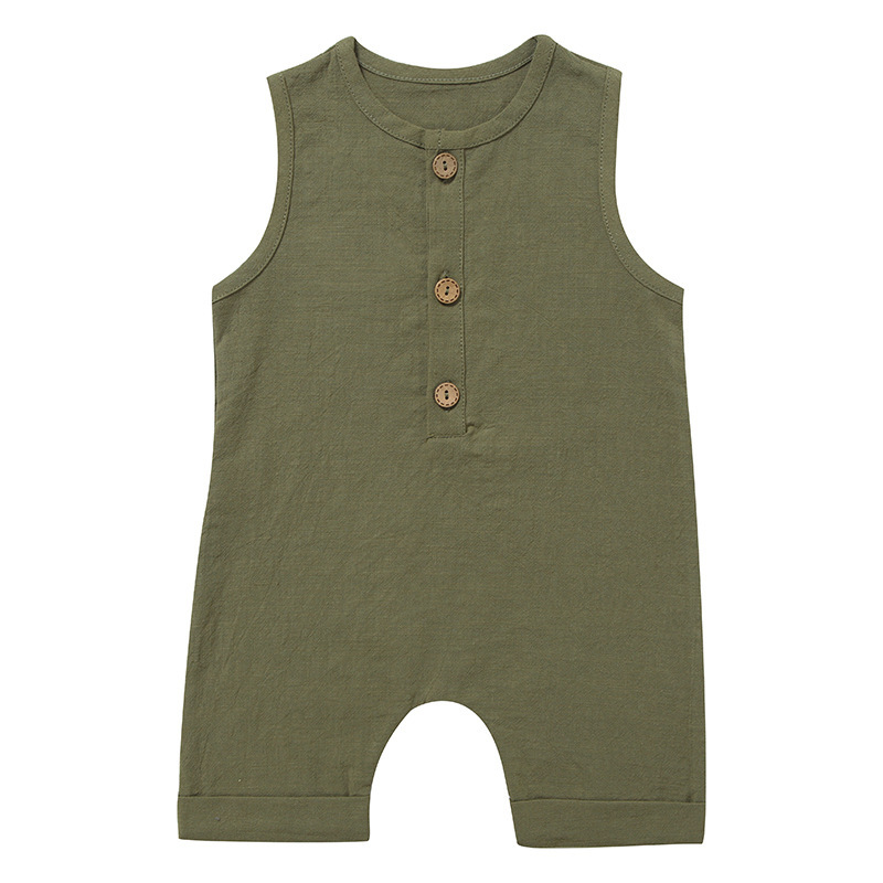 Conyson Customized Cotton And Linen Solid Color Baby Jumpsuit Suit Crawling Jumpsuit Baby Clothes newborn Romper