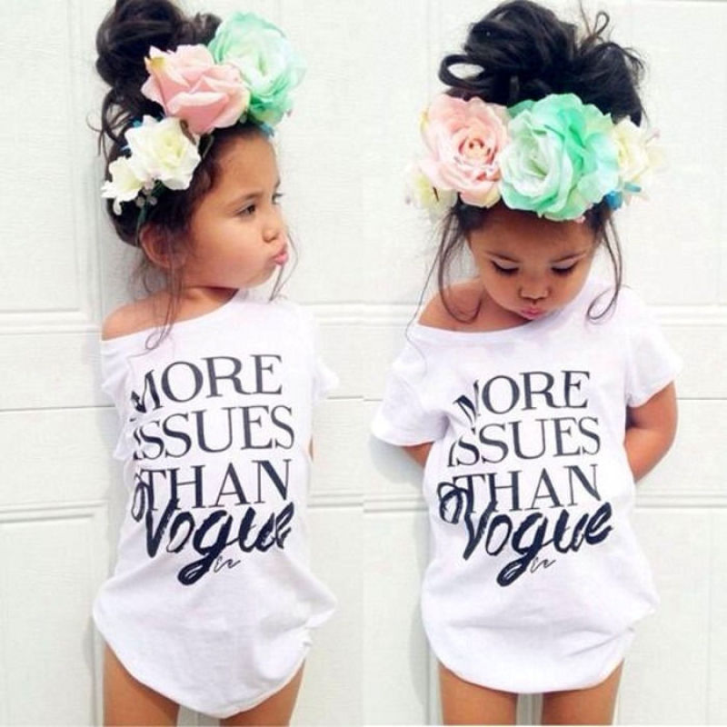 Summer New Children Solid Color Short-sleeved Letter Print T-shirt Girls Popular Design Young Girl Baby T-shirt Top Clothing