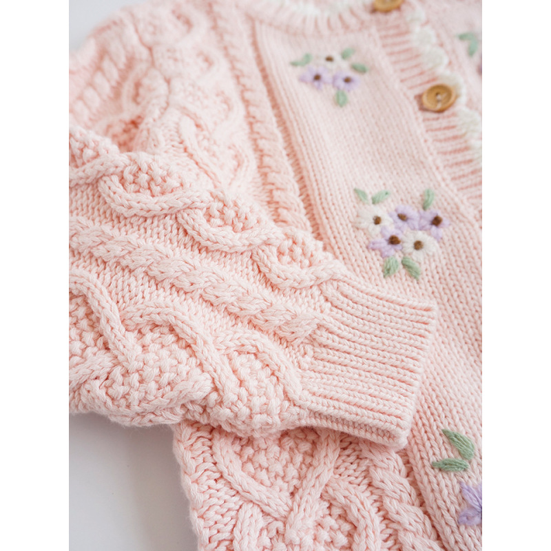 New Style Baby Girl Winter Sweaters Round Neck Lace Multicolor Flower Knitted Cardigan Sweater Designs For Girls