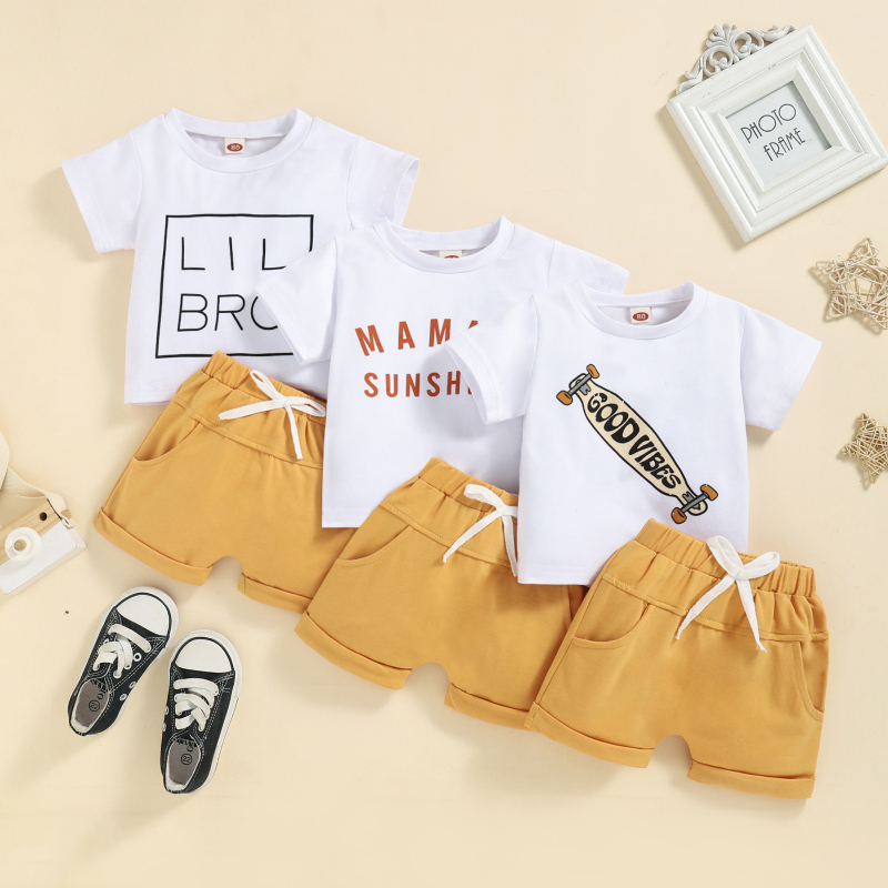 Conyson Summer Infant Baby Boys Clothes Sets Skateboard/ Letter Print Short Sleeve Tops+ Shorts Custom Kids Clothes Casual Suits