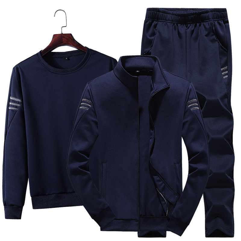 Men Casual Sports Suits Oneck Sweater Cardigan Coat Long Pants Three Pieces Outfits Allmatch Loose Sport Running Jogging Sets