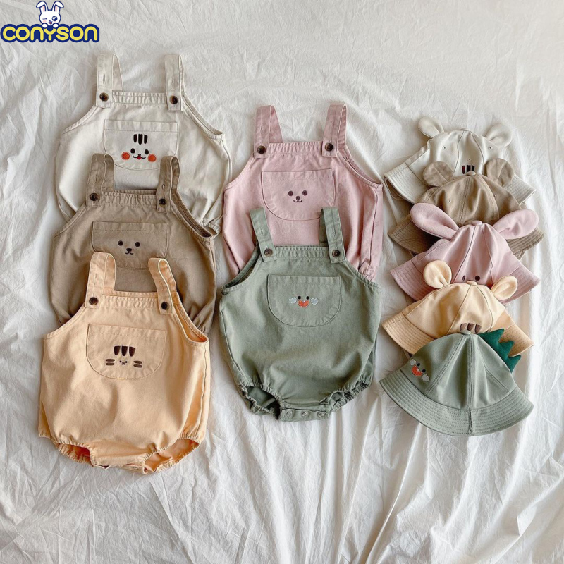 Conyson New Summer 2023 Unisex Pullover Suspenders Sleeveless Newborn Vintage Cute Pattern Bodysuit Cotton Baby clothes Romper