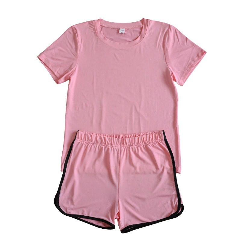 Online hot sale korea summer Custom logo Made Outdoor women's soild color Clothes sport suit clothing two-piece adult short Sets