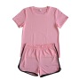 Online hot sale korea summer Custom logo Made Outdoor women's soild color Clothes sport suit clothing two-piece adult short Sets
