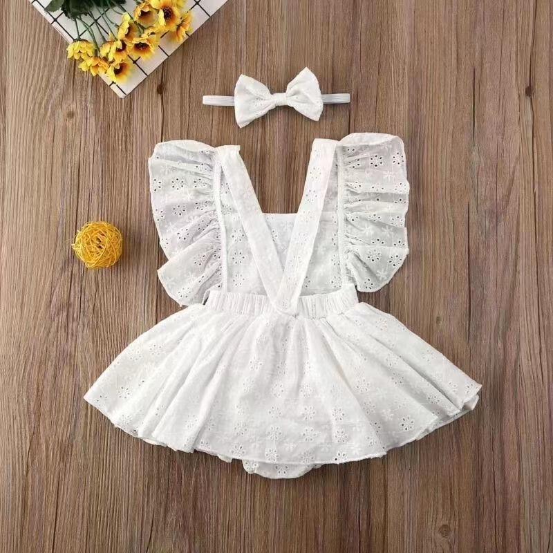 Conyson Hot Selling Reasonable Price Summer Flying Sleeve 1 to 3 Years Old Cotton with headband Baby Unisex Clothing Romper