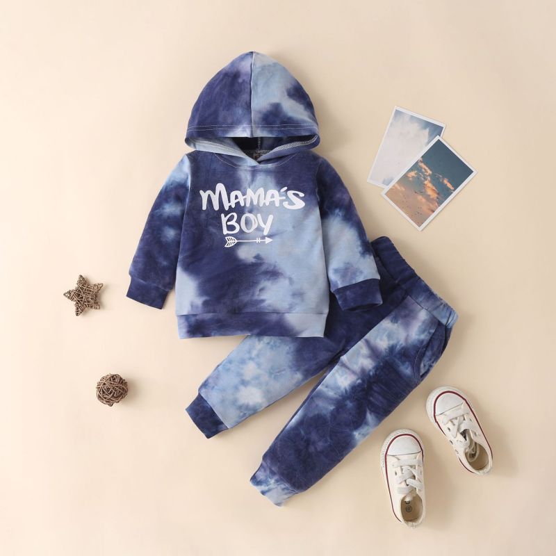 Conyson Kids Two Piece Clothing Set Children's Tie Dye Sweater Hooded Tracksuit Pullover Trousers Boys Two-piece Suit