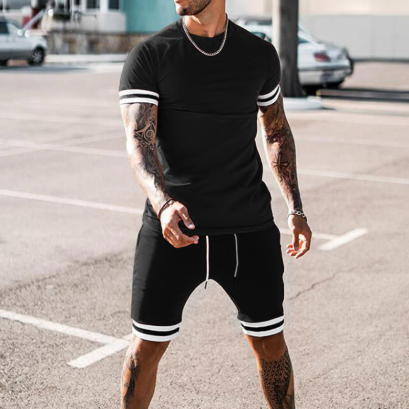Wholesale summer custom Blank designer logo clothing tracksuit 2 two piece shirts and short set men